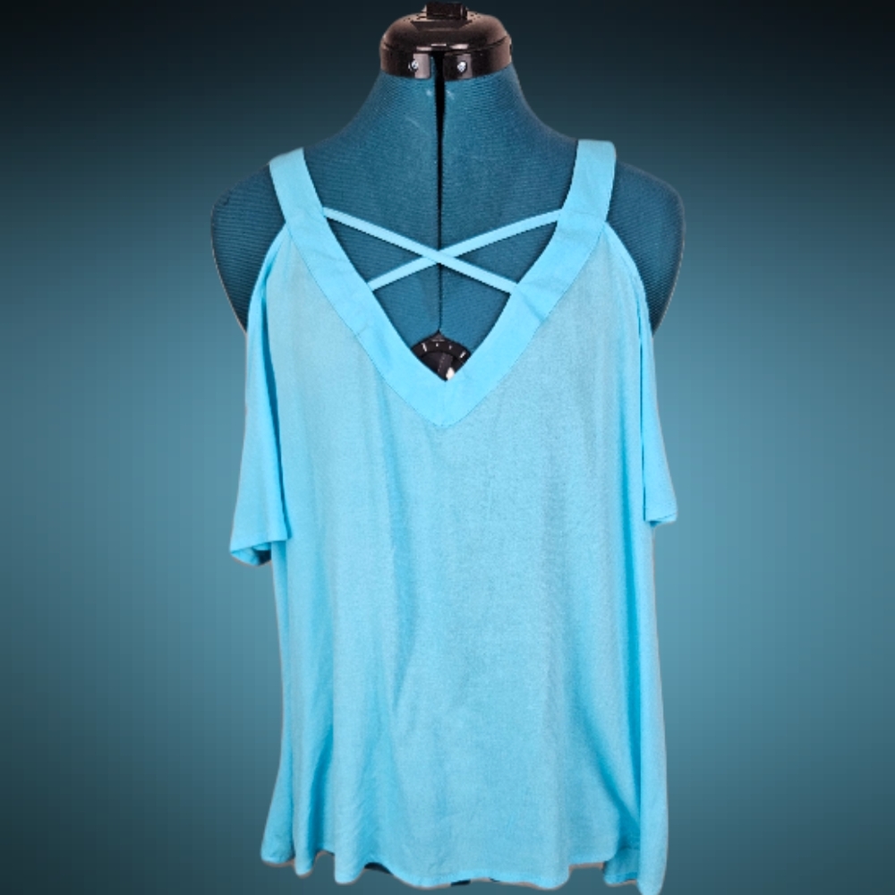 VENUS- Sky blue short sleeve off shoulder blouse